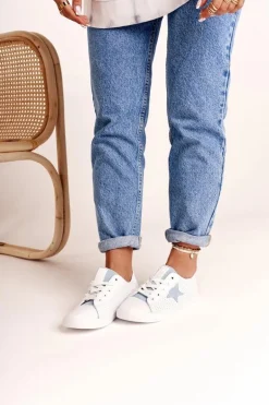 Damskie Skórzane Trampki Z Gwiazdą BIG STAR DD274692 Biało-Niebieskie