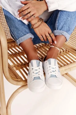 Damskie Skórzane Trampki Z Gwiazdą BIG STAR DD274692 Biało-Niebieskie