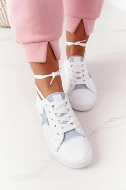 Damskie Skórzane Trampki Z Gwiazdą BIG STAR DD274692 Biało-Niebieskie