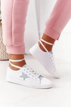 Damskie Skórzane Trampki Z Gwiazdą BIG STAR DD274692 Biało-Niebieskie