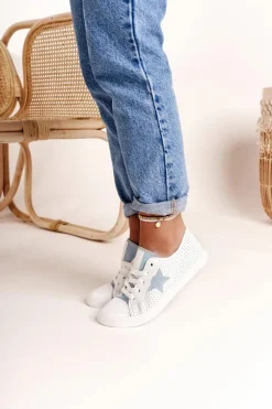 Damskie Skórzane Trampki Z Gwiazdą BIG STAR DD274692 Biało-Niebieskie