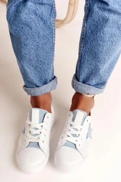 Damskie Skórzane Trampki Z Gwiazdą BIG STAR DD274692 Biało-Niebieskie