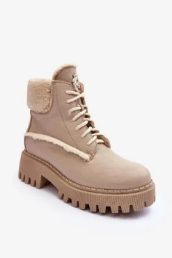 Damskie Skórzane Trapery Botki Beżowe Lemar Vergo