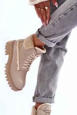 Damskie Skórzane Trapery Botki Beżowe Lemar Vergo