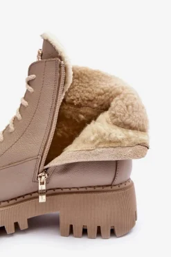 Damskie Skórzane Trapery Botki Beżowe Lemar Vergo