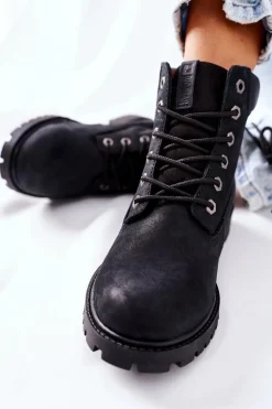 Damskie Skórzane Trapery Big Star II274446 Czarne