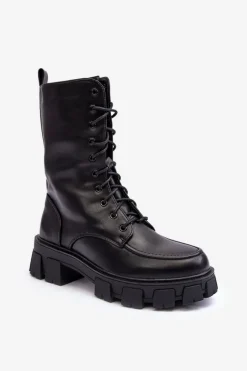 Damskie Skórzane Trapery Botki Na Suwak Czarne Igorfa