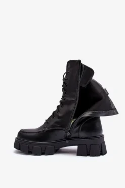 Damskie Skórzane Trapery Botki Na Suwak Czarne Igorfa