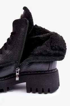 Damskie Skórzane Trapery Botki Czarne Lemar Vergo - Wzór 2