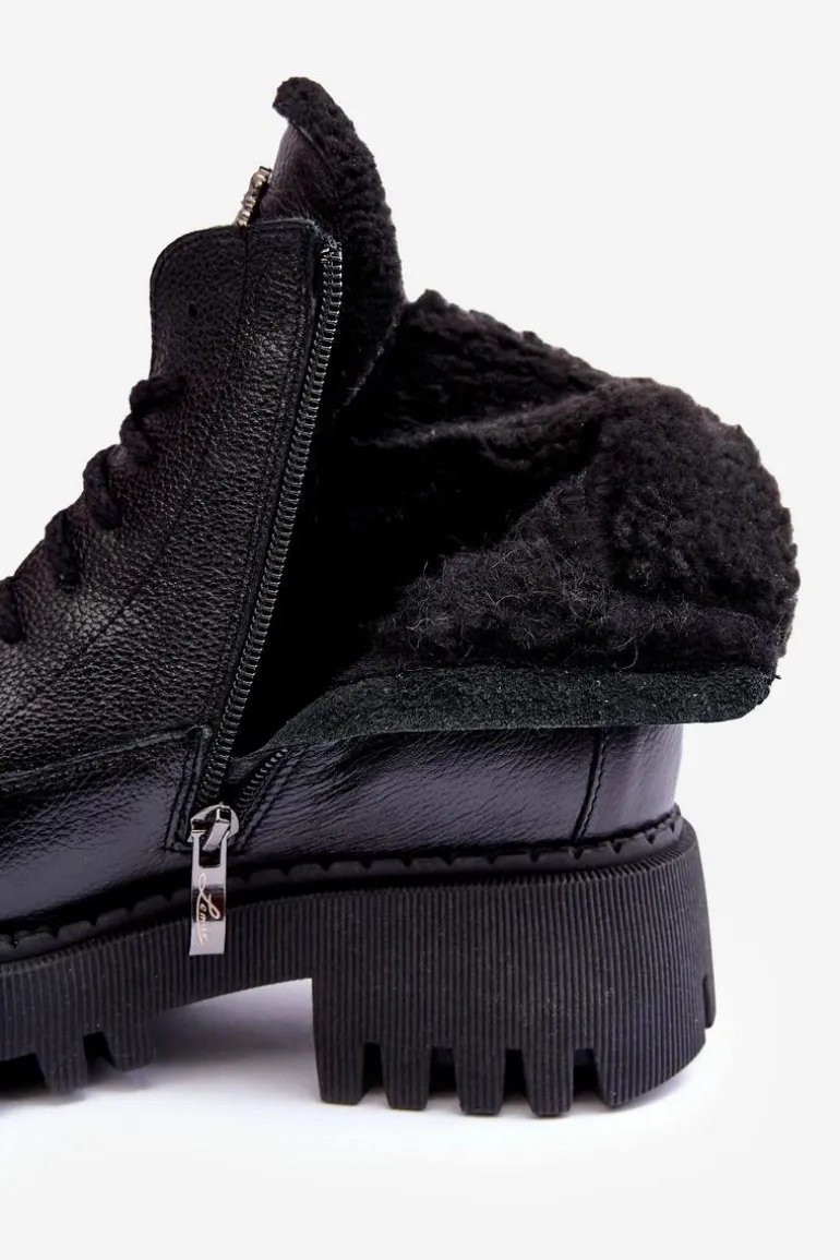 Damskie Skórzane Trapery Botki Czarne Lemar Vergo - Wzór 2