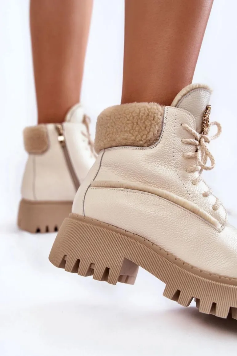 Damskie Skórzane Trapery Botki Jasnobeżowe Lemar Vergo