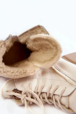 Damskie Skórzane Trapery Botki Jasnobeżowe Lemar Vergo