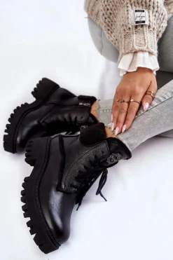 Damskie Skórzane Trapery Botki Czarne Lemar Vergo