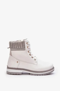 Damskie Skórzane Trapery Ocieplane Białe Katalis