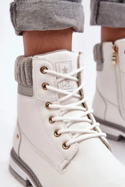 Damskie Skórzane Trapery Ocieplane Białe Katalis