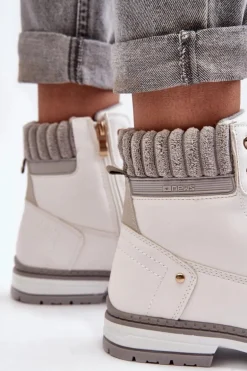 Damskie Skórzane Trapery Ocieplane Białe Katalis