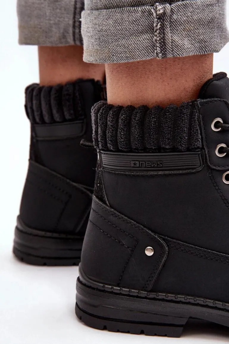 Damskie Skórzane Trapery Ocieplane Czarne Katalis