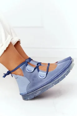 Damskie Skórzane Trzewiki Maciejka Niebieskie 04457-06