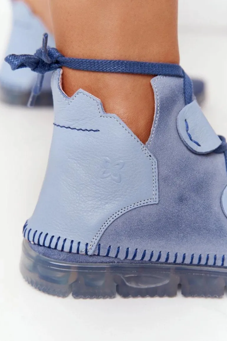 Damskie Skórzane Trzewiki Maciejka Niebieskie 04457-06