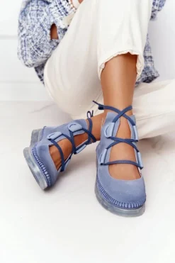 Damskie Skórzane Trzewiki Maciejka Niebieskie 04457-06