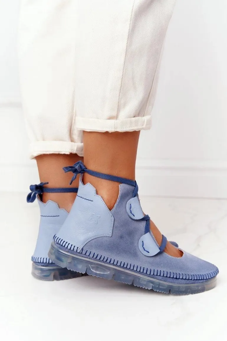 Damskie Skórzane Trzewiki Maciejka Niebieskie 04457-06