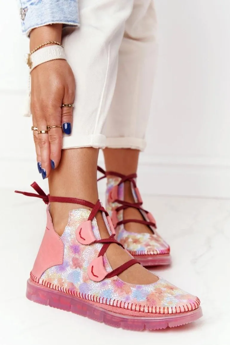 Damskie Skórzane Trzewiki Maciejka Róż 04457-15