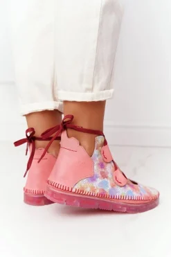 Damskie Skórzane Trzewiki Maciejka Róż 04457-15