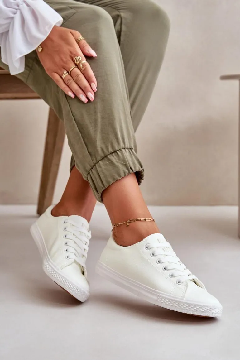 Damskie Skórzane Wiązane Klasyczne Trampki Białe Misima