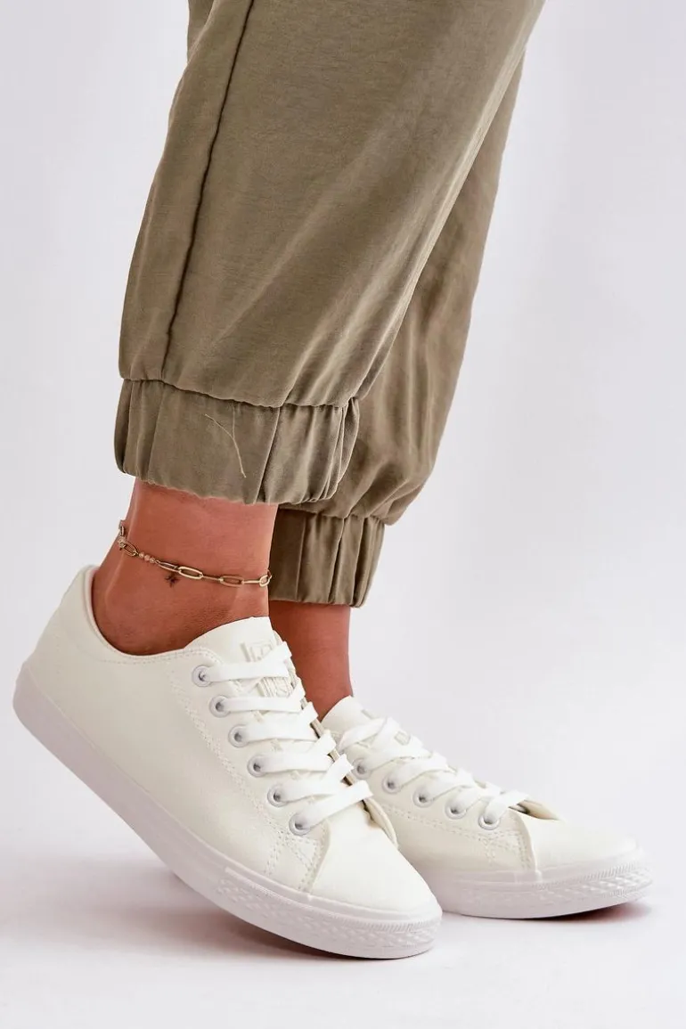 Damskie Skórzane Wiązane Klasyczne Trampki Białe Misima