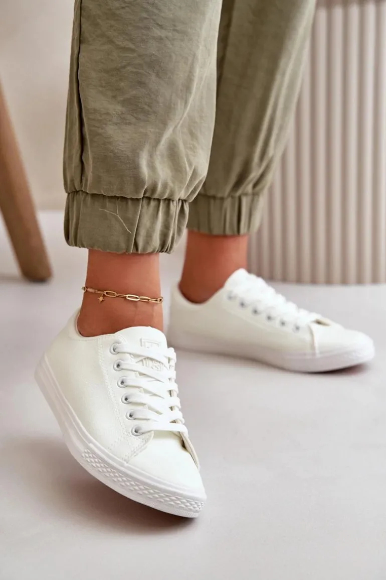 Damskie Skórzane Wiązane Klasyczne Trampki Białe Misima