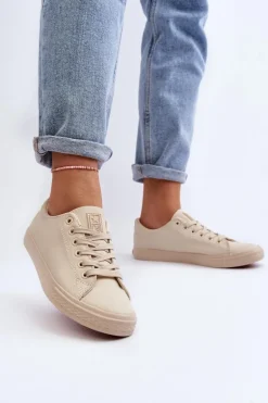 Damskie Skórzane Wiązane Klasyczne Trampki Beżowe Misima