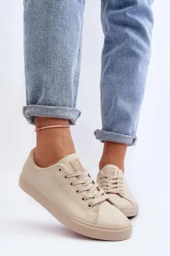 Damskie Skórzane Wiązane Klasyczne Trampki Beżowe Misima