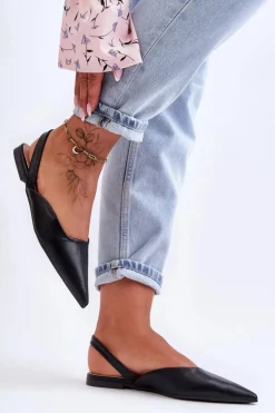 Damskie Skórzane Wsuwane Baleriny Czarne Germes