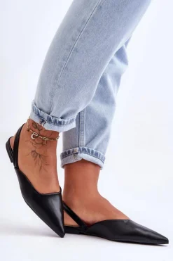 Damskie Skórzane Wsuwane Baleriny Czarne Germes