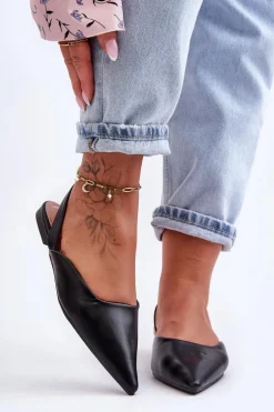 Damskie Skórzane Wsuwane Baleriny Czarne Germes