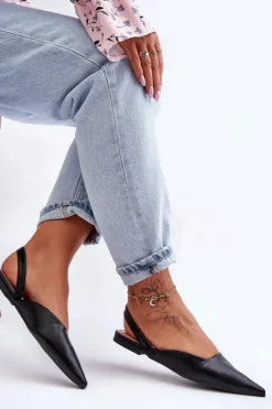 Damskie Skórzane Wsuwane Baleriny Czarne Germes