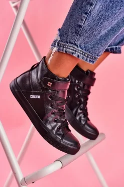 Damskie Skórzane Wysokie Trampki BIG STAR V274542 Czarne