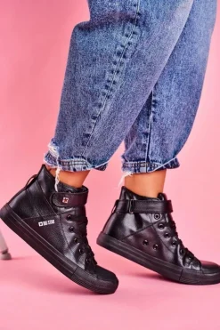 Damskie Skórzane Wysokie Trampki BIG STAR V274542 Czarne