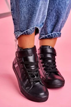 Damskie Skórzane Wysokie Trampki BIG STAR V274542 Czarne