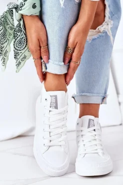 Damskie Skórzane Wysokie Trampki Big Star GG274016 Białe