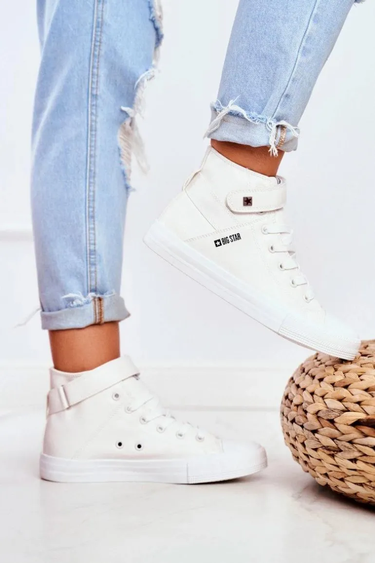 Damskie Skórzane Wysokie Trampki BIG STAR V274541 Białe