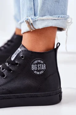 Damskie Skórzane Wysokie Trampki Big Star GG274015 Czarne
