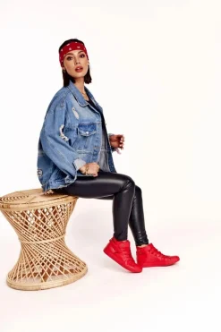 Damskie Skórzane Wysokie Trampki BIG STAR V274529 Czerwone