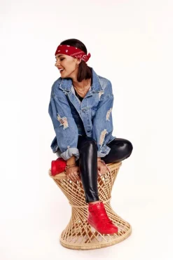 Damskie Skórzane Wysokie Trampki BIG STAR V274529 Czerwone