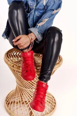 Damskie Skórzane Wysokie Trampki BIG STAR V274529 Czerwone