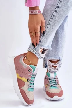 Damskie Sneakersy Big Star LL274422 Różowo-Beżowe