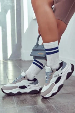 Damskie Sneakersy Buty Sportowe Big Star JJ274580 Biało-Niebieskie