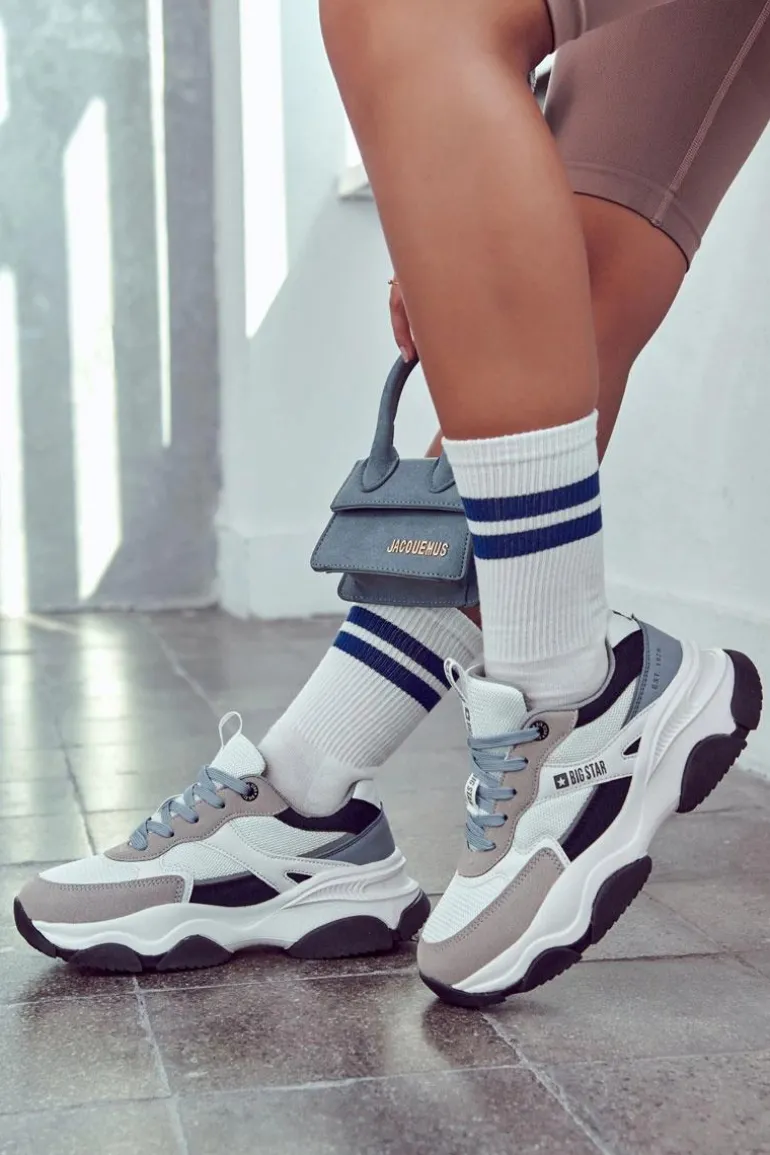 Damskie Sneakersy Buty Sportowe Big Star JJ274580 Biało-Niebieskie