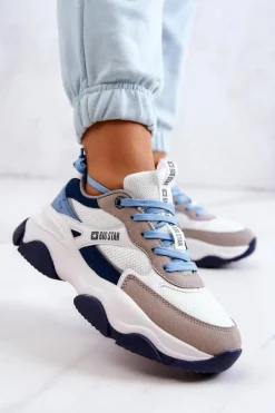 Damskie Sneakersy Buty Sportowe Big Star JJ274580 Biało-Niebieskie