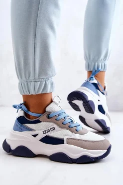Damskie Sneakersy Buty Sportowe Big Star JJ274580 Biało-Niebieskie